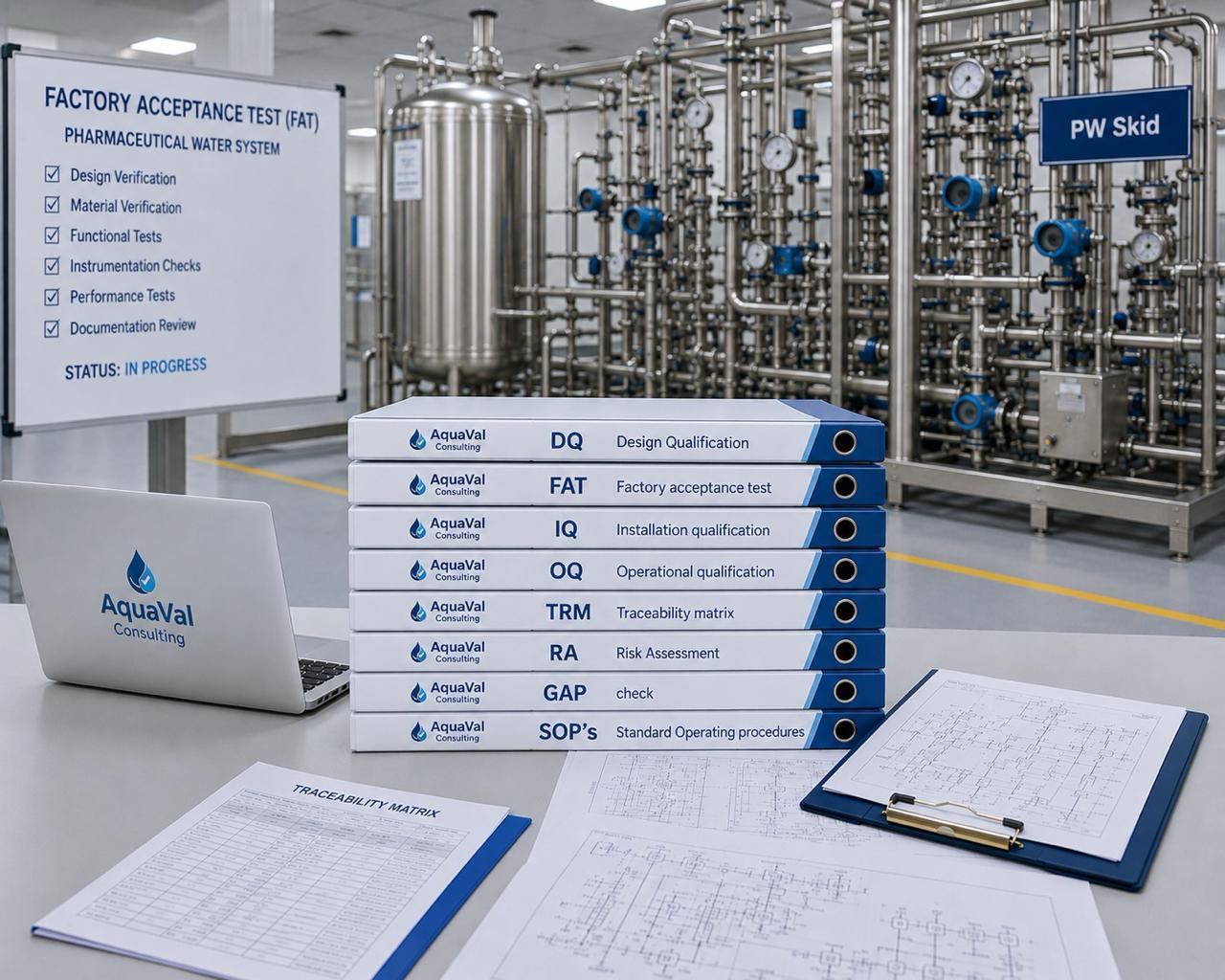 AquaVal Consulting validation package prepared alongside a pharmaceutical water system FAT